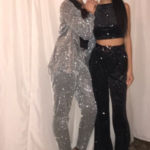 glitter pant suit